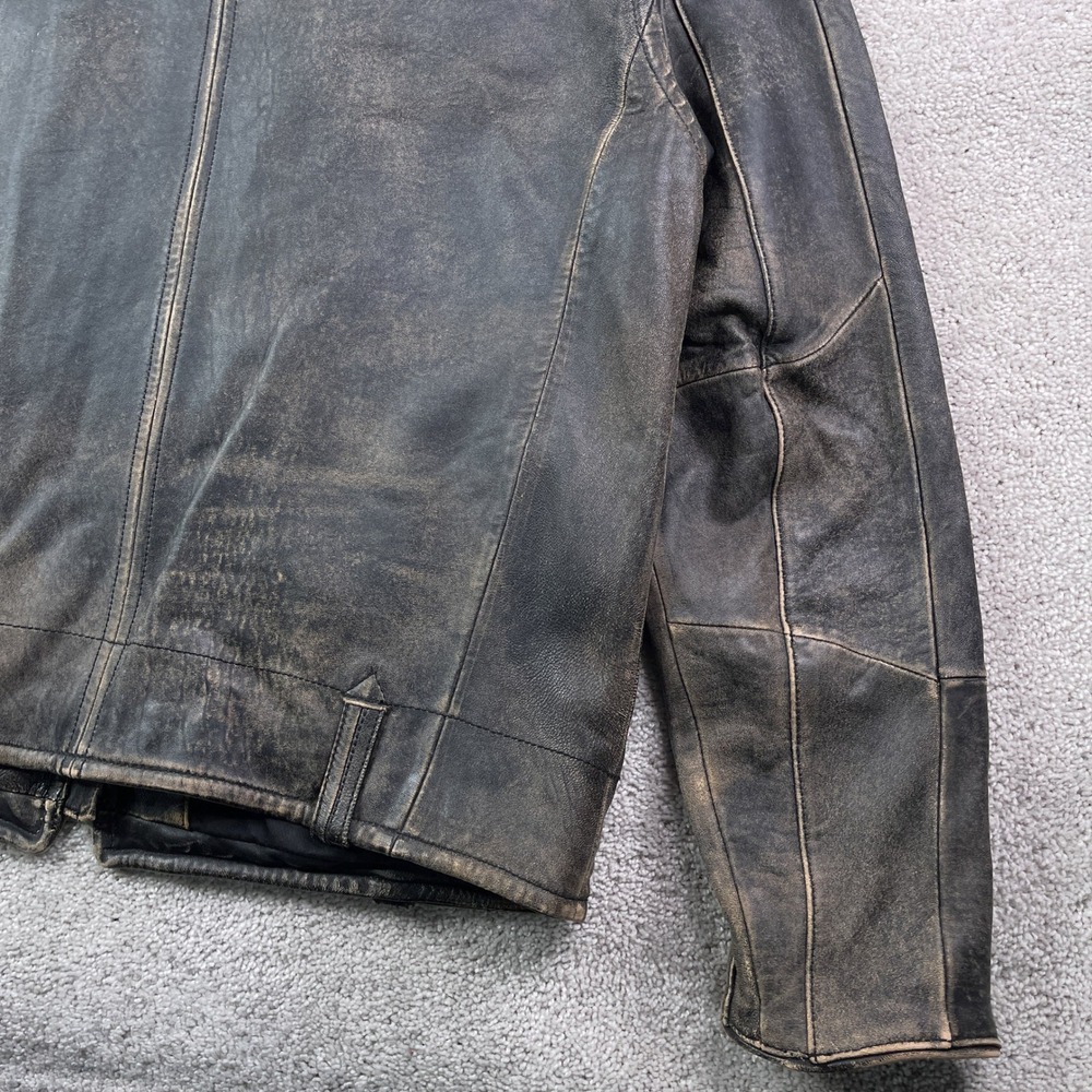 Vintage GAP Leather Jacket Mens Large Brown Faded Moto‎ Biker Racer Street Y2K - Picture 13 of 16